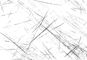 Scratch texture vector background. Abstract grunge surface with distressed chaotic lines. Black edgy scratch overlay isolated on white.