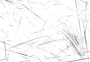 Grunge scratch texture vector background. Rough surface damage effect for abstract overlay. Black distressed scratchy lines on white.