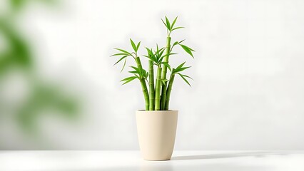 Fototapeta premium Lucky bamboo plant in a pot green stalks