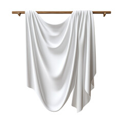 Elegant Draped Fabric White Textile Hanging on Wooden Rod  Perfect for Backgrounds  Design Projects
