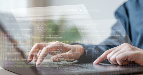 Software development business concept. Programmer coding computer. Developer programming web...