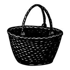 Obraz premium Straw Bag Sketch Vector – Generative AI and Linocut Silhouette Design