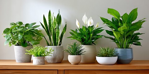 Variety of houseplants in pots