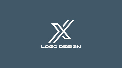 Minimalist X letter logo design with sharp angular lines on blue-gray background, ideal for tech companies, innovation branding, or creative digital identity