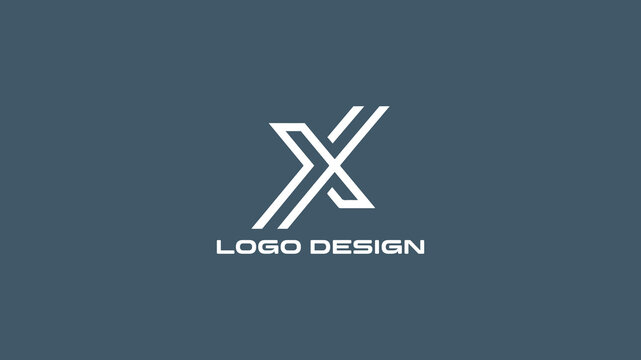Minimalist X letter logo design with sharp angular lines on blue-gray background, ideal for tech companies, innovation branding, or creative digital identity