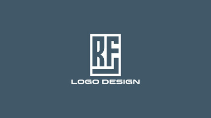 Naklejka premium Minimal RF monogram logo in box layout on blue-gray background, ideal for modern business branding, corporate identity, or startup design projects