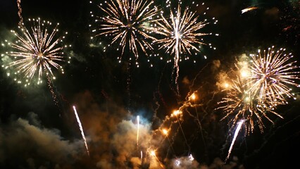 Golden Firework Countdown to new year 2025 party time event anniversary independence day night time...