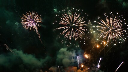 Green Firework celebrate anniversary happy new year 2025, 4th of july holiday festival. Green...