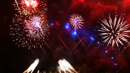 Red Firework celebrate anniversary happy new year 2025, 4th of july holiday festival. red firework...