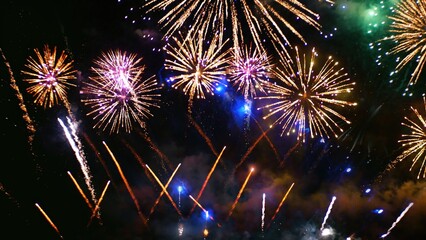 Golden Firework Countdown to new year 2025 party time event anniversary independence day night time...