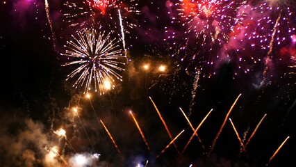 Purple Firework celebrate anniversary happy new year 2025, 4th of july holiday festival. Purple...