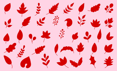 Hand drawn Leaves silhouette collection, Set of leaves decorative elements isolated, leaf silhouette design elements. Summer botanical illustrations