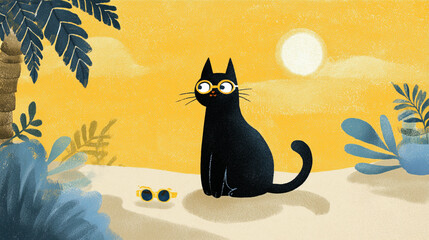 Summer cute cat illustration background wallpaper