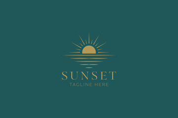 Obraz premium Sunset Minimalist Elegant Logo Calm Beach View Ocean Landscape