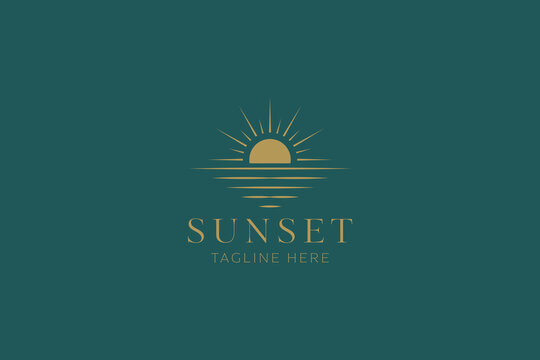 Sunset Minimalist Elegant Logo Calm Beach View Ocean Landscape