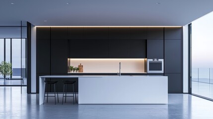 A sleek, high-tech kitchen with smart appliances and a minimalist design