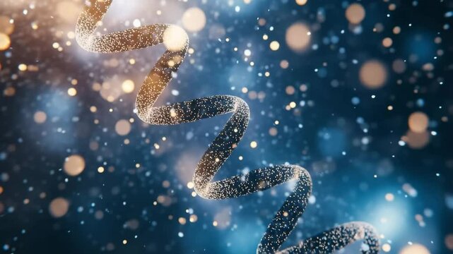 Rotating dna strand with glowing bokeh effect, ideal for scientific or medical backgrounds