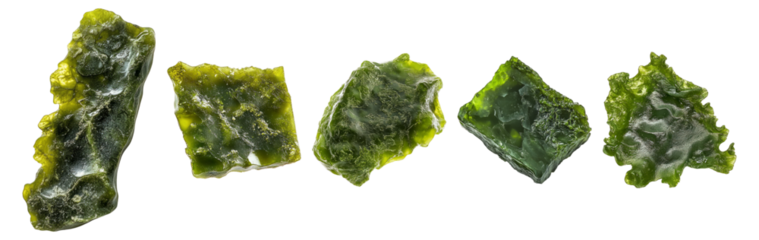 Green Natural Resin Stones for Art and Decoration Purposes, Isolated on Transparent, white background