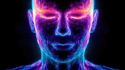 Stress relief therapy for support and emotional healing concept. Vibrant representation of human emotions with glowing features.