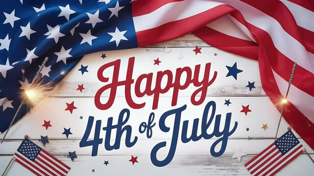 Happy 4th of july american flag sparklers and festive text