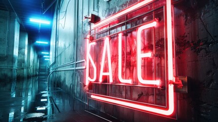 Neon "sale" sign glowing in intense red display