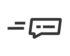 Fast chat message icon flying simple line stroke graphic illustration, sms notice send quick outline stroke thin art sign symbol pictogram, speed bubble speech comment image clipart