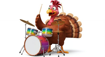 Cartoon turkey playing drums