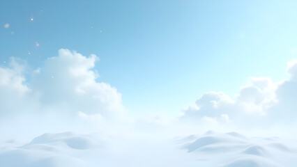 Abstract dreamy blue sky background with soft clouds and glistening particles