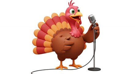 Cartoon turkey singing into microphone