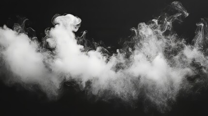 White cloud isolated on black background, textured smoke, brush effect