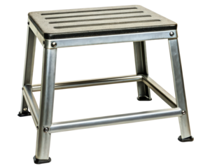 Heavy-duty metal step stool with a non-slip rubber top on a transparent background