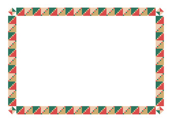 Obraz premium Festive rectangular border with geometric Christmas pattern in red, green tones, for retro holiday cards