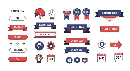 Labor Day Design Elements Buttons, Banners, and Icons