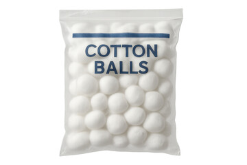Zip lock bag full of soft cotton balls for hygiene and cosmetic use, isolated on transparent background