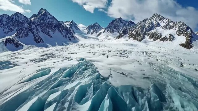 Drone view capturing the majestic glacial landscape of Medeu Shymbulak in Kazakhstan, Drone view of Kazakhstans Medeu Shymbulak glacier with snow covered peaks