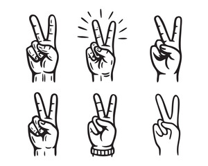 Fototapeta premium Victory Peace Hand Sign in Vintage Vector Etching Style