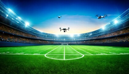 Obraz premium Futuristic Football Stadium with Drones 