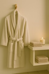 cotton bathrobe hanging on a wooden hook