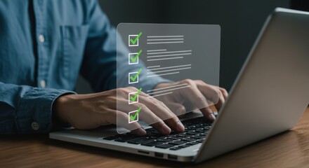Person checking items on a digital checklist on their laptop