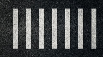 Zebra Crossing Pattern: An eye-level shot of a stark zebra crossing pattern with a high angle, contrasting the dark pavement with bright, clean stripes.