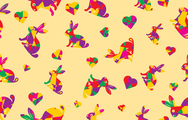 Colorful rabbit patterns digital art playful design vibrant background fun theme, seamless pattern