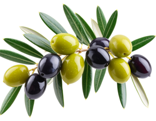 Curved Olive Branch with Mixed Green and Black Olives, Transparent PNG