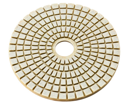 Circular diamond polishing pad for grinding stone surfaces on a transparent background