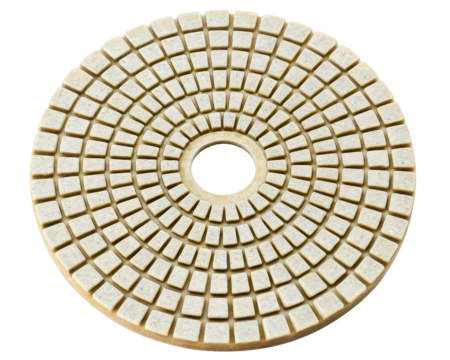 Circular diamond polishing pad for grinding stone surfaces on a transparent background