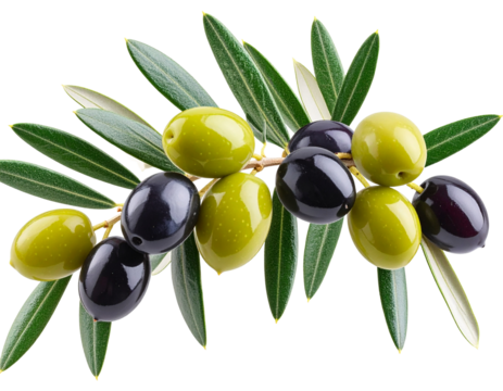 Curved Olive Branch with Mixed Green and Black Olives, Transparent PNG