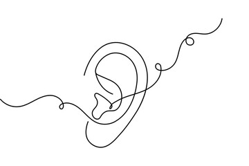Ear continuous one line drawing in minimalist style with isolated outline vector illustration
