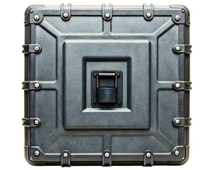 Fototapeta premium Heavy-duty black plastic equipment case with a padlock on a transparent background