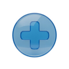 Obraz premium Glossy blue circle with a plus sign inside isolated on transparent background