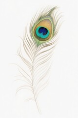 Detailed Peacock Feather Illustration with Vibrant Colors on White Background