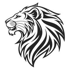 Obraz premium Minimalist Lion Head Tattoo – Strong and Majestic Symbol Vector Illustration